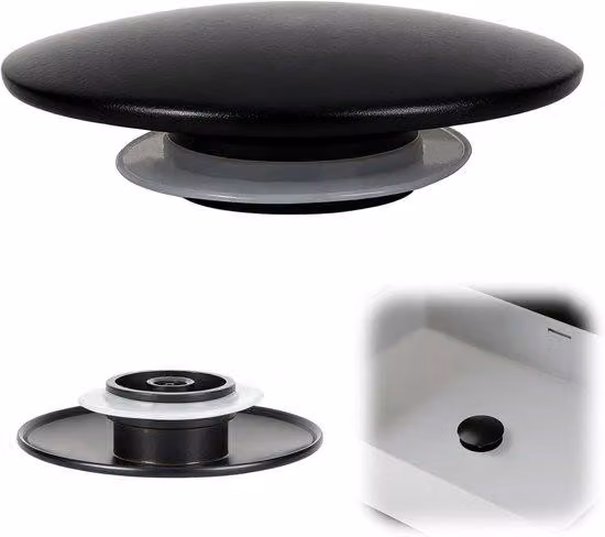 Tappo per lavabo da bagno - Facile da installare - Guarnizione di scarico nera da 66 mm - Tappo con guarnizione di scarico - Per lavabi da bagno e da cucina