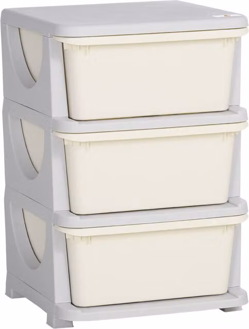 Organizzatore dei giocattoli HOMCOM per bambini con 3 cassetti in plastica, colore beige, L 37 x P 37 x H 56,5 cm