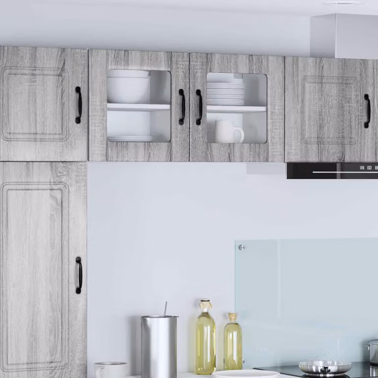 Set di 2 mobili da parete LUCCA vidaXL con ante in vetro, Grigio Sonoma