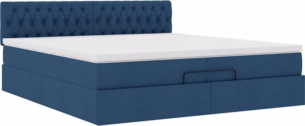 Struttura Letto Pouf con Materasso Blu 200x200 cm in Tessuto