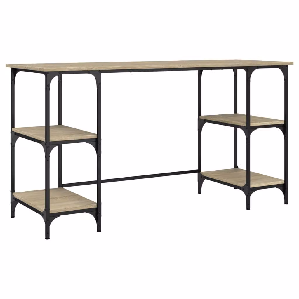 Scrivania Rovere Sonoma 140x50x75cm Metallo e Legno Multistrato