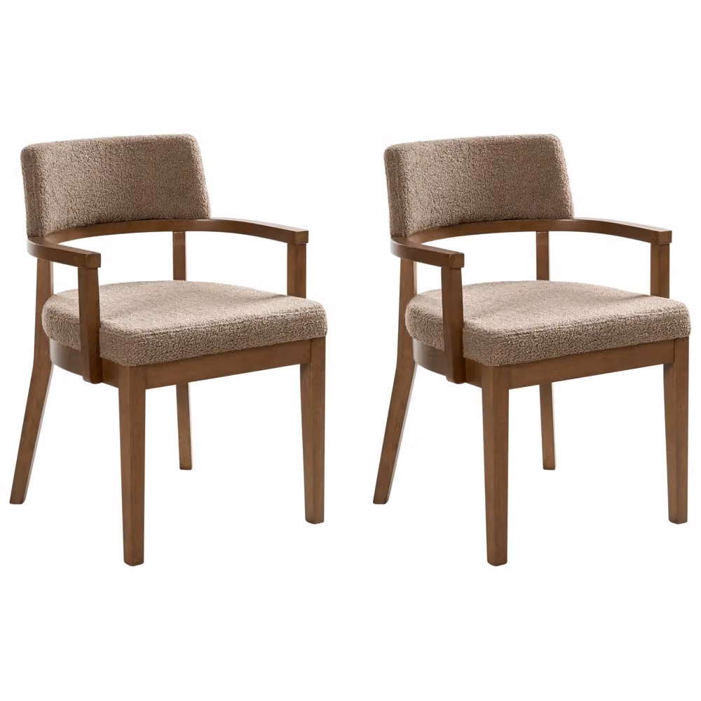 Set di 2 sedie da pranzo BELIANI in stile retrò con seduta imbottita in tessuto bouclé beige e struttura in legno di gomma marrone L: 56 cm, P: 59 cm, H: 82 cm – 2