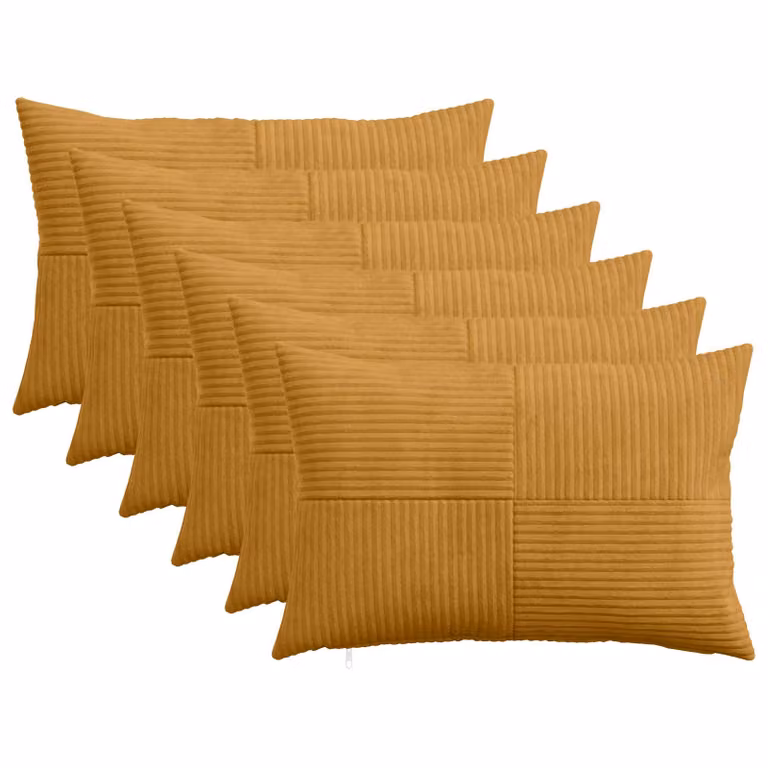 Set di 6 federe vidaXL ALMELO in velluto a coste, colore giallo, 50 x 75 cm