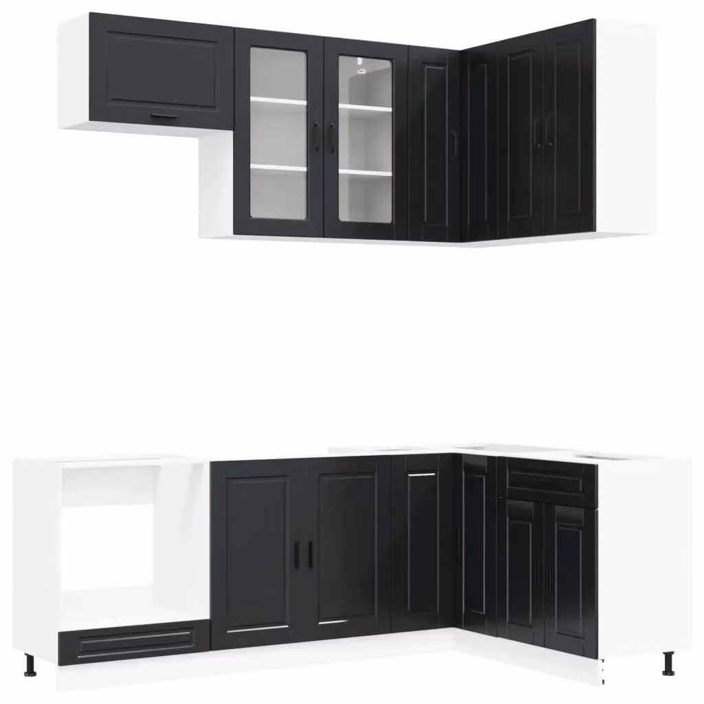 Unità cucina moderna vidaXL PORTO in 8 pezzi nero opaco con ante in vetro e scaffali aperti L/P/H: 162,6 x 80 x 80 cm – 2