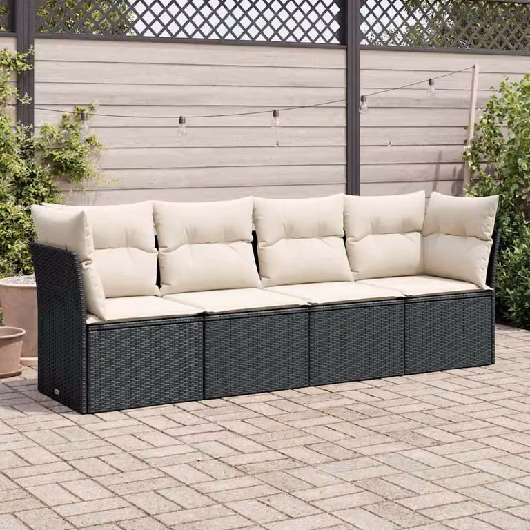 Set di Divani da Giardino vidaXL a Forma di L con Cuscini, Polyrattan e Acciaio Nero