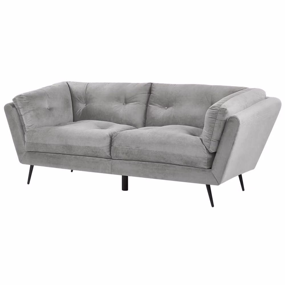 Divano Beliani in velluto grigio con cuscini e gambe in metallo L: 210 cm, P: 90 cm, H: 75 cm – 2
