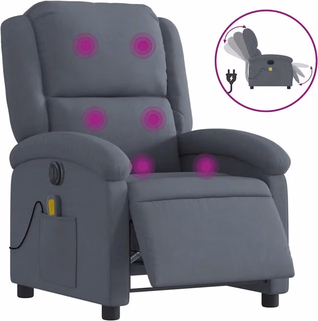 Poltrona Massaggiante | Sedia Relax Reclinante Elettrica Grigio Scuro Velluto