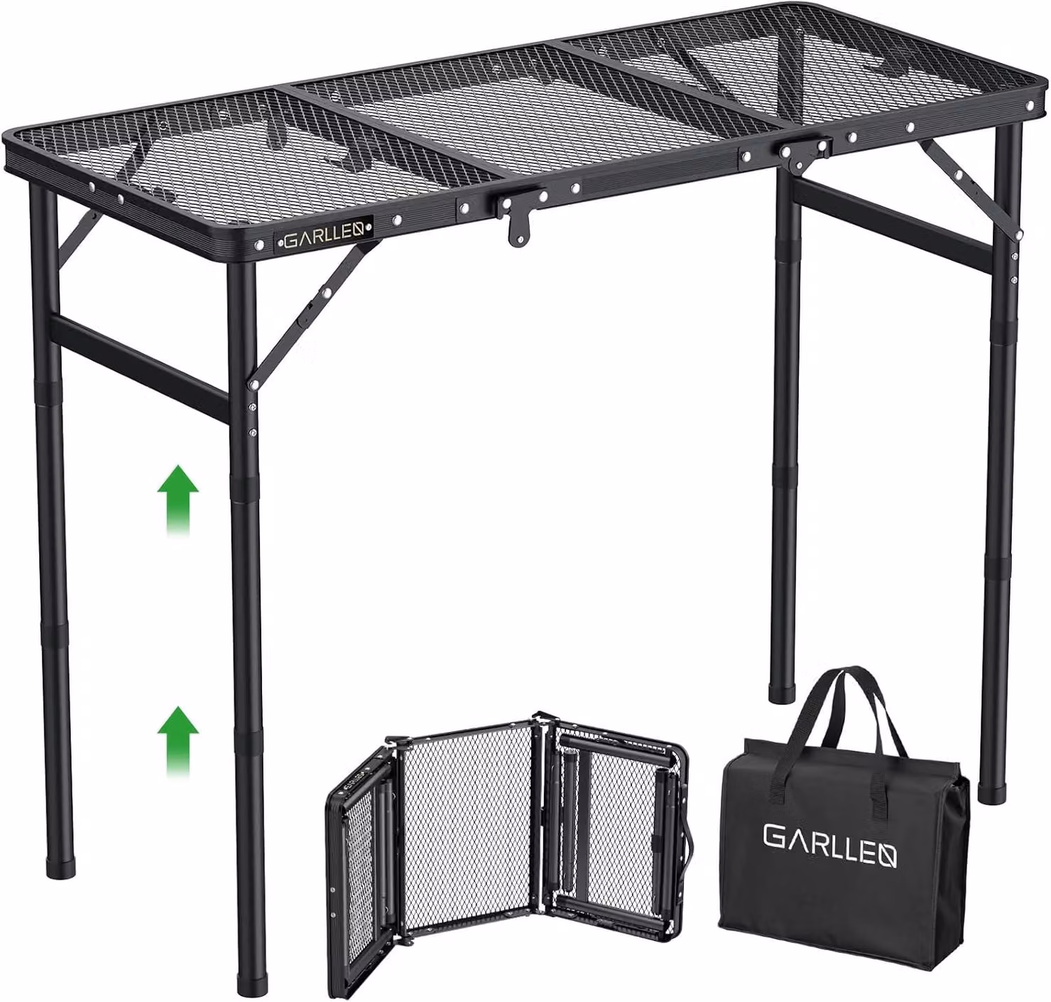 Tavolo pieghevole per barbecue, capacità 30 kg, 3 altezze regolabili, resistente al calore, in alluminio, ideale per il campeggio