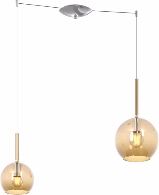Lampadario Contemporaneo Future Metallo Cromo Vetro Ambra 2 Luci E27