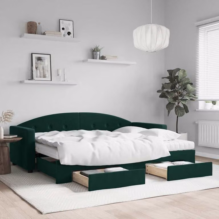 vidaXL Divano Letto Moderno in Velluto Verde con Cassetti L: 200 cm, P: 80 cm