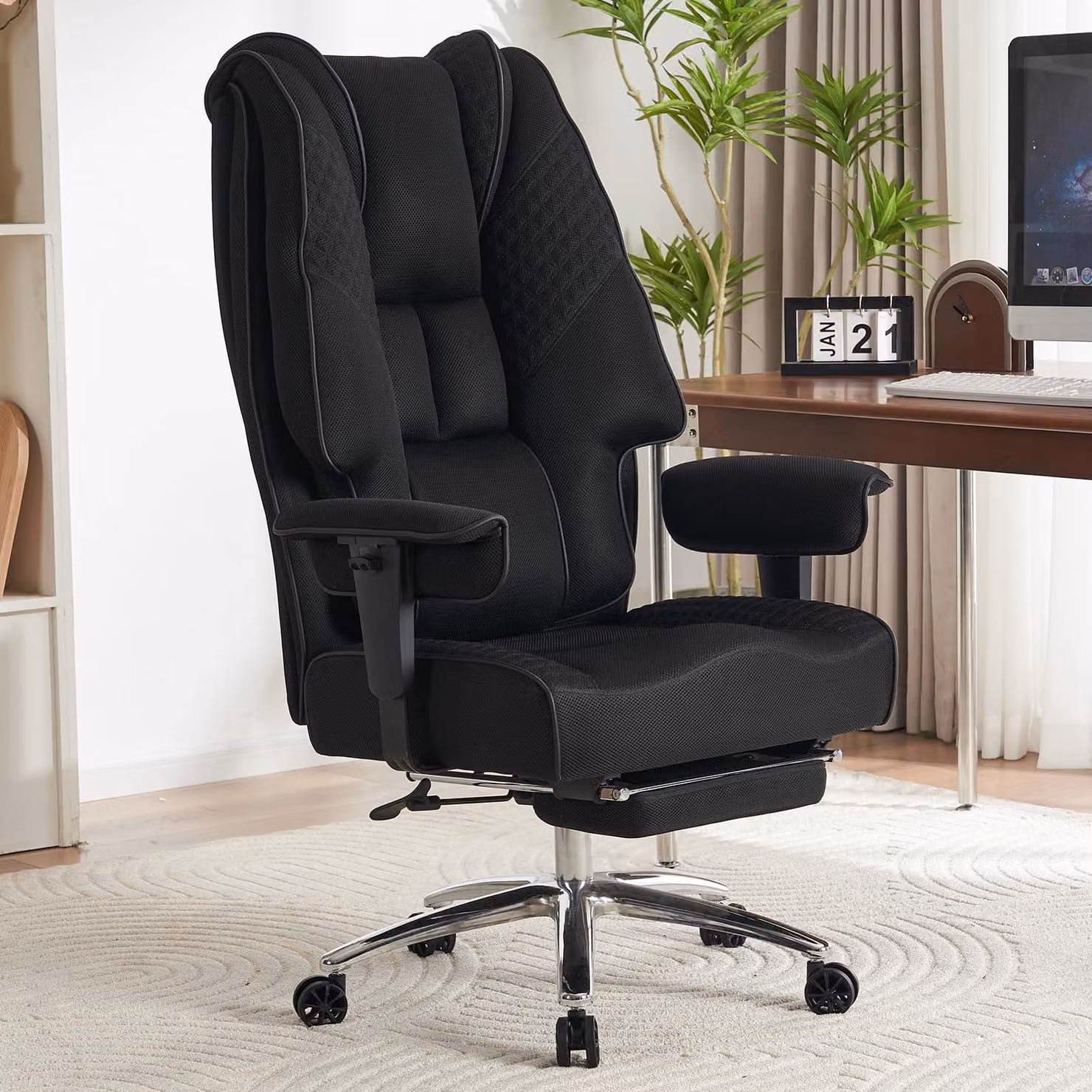 Sedia da ufficio ergonomica, dimensioni extra large, capacità di carico di 200 kg, seduta di 57,5 cm, rivestita in tessuto a rete