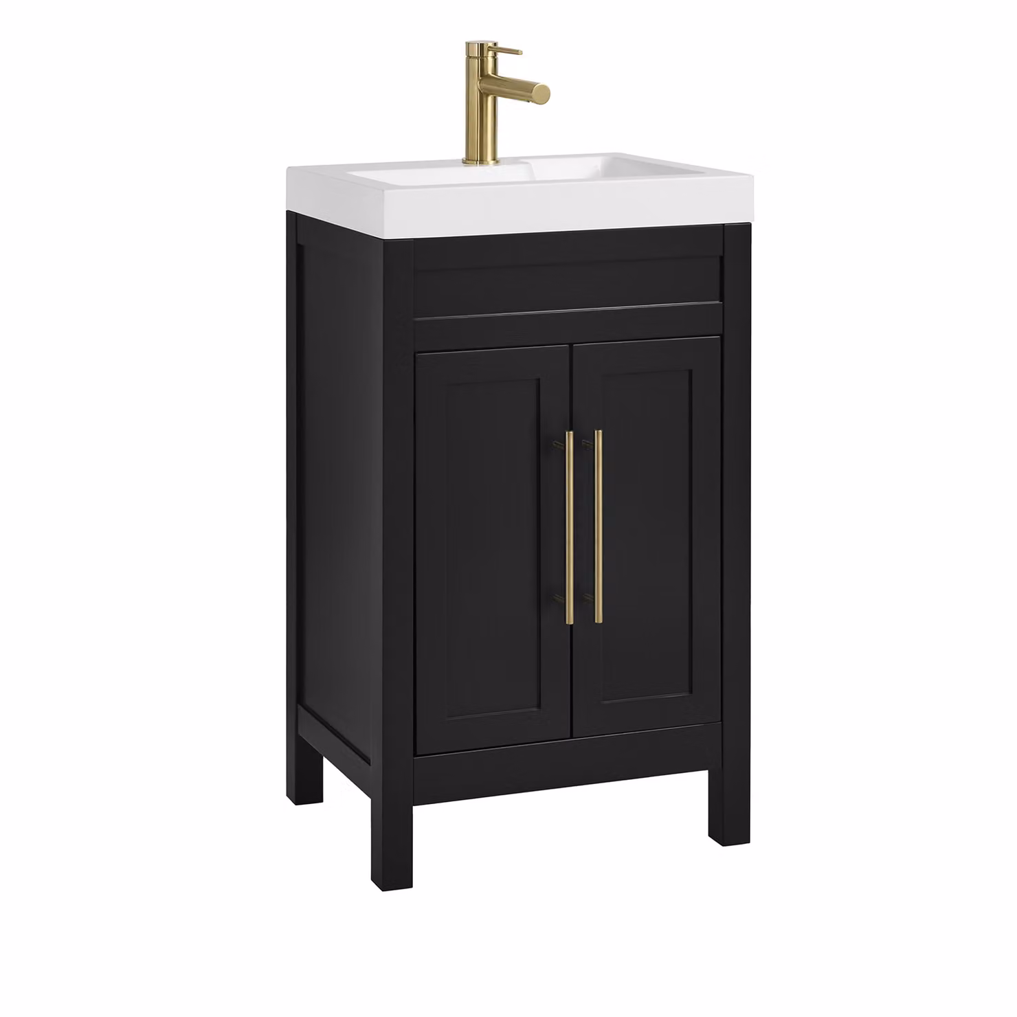 Mobile Bagno Grigio Nero da 500mm con Lavabo e Maniglia Moderna con Barra a T in Oro Satinato - Warwick