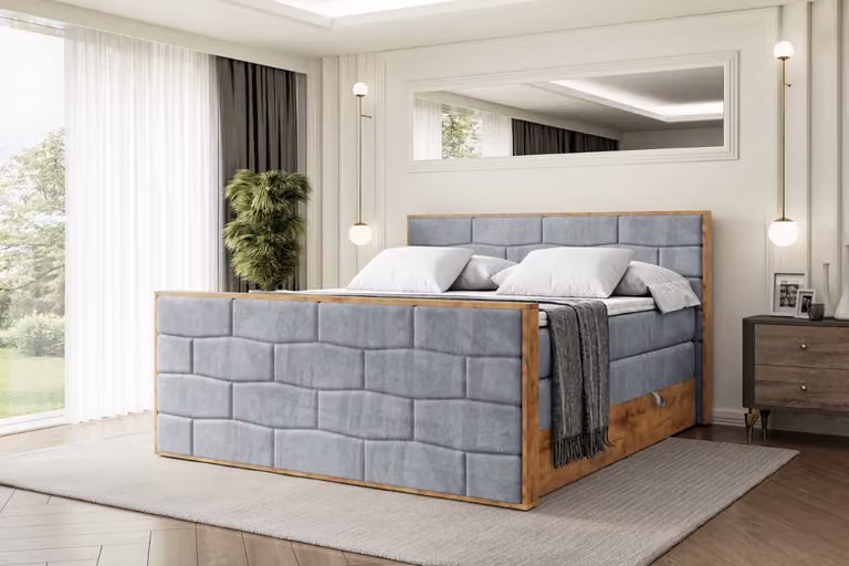 Letto boxspring ALTDECOR con materasso e rete a doghe, topper, pediera, letto imbottito con contenitore, letto con spazio contenitivo per materassi H3 e H4, letto matrimoniale -LOLLI8-Z KING-120x200 - Grigio Casablanca