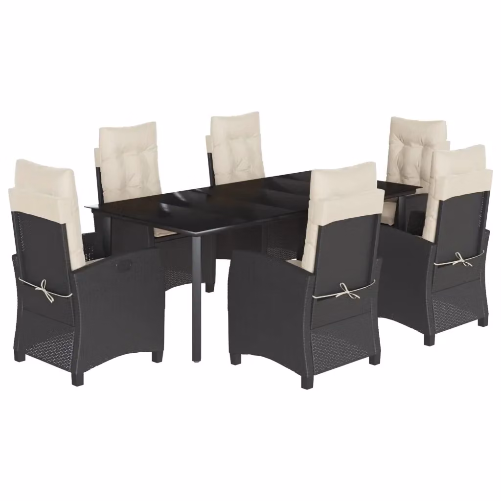 Set da Pranzo da Giardino Moderno vidaXL in Polyrattan Nero con Piano in Vetro, 7 Pezzi – 2