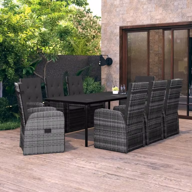 The Living Store Set da pranzo da giardino 9 pezzi con cuscini grigio