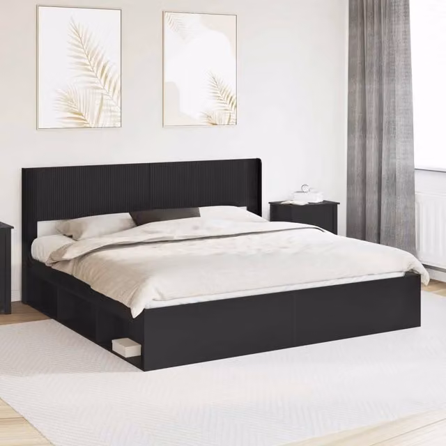 Struttura del letto con stoccaggio e testata Nero 180 x 200 cm 3414180