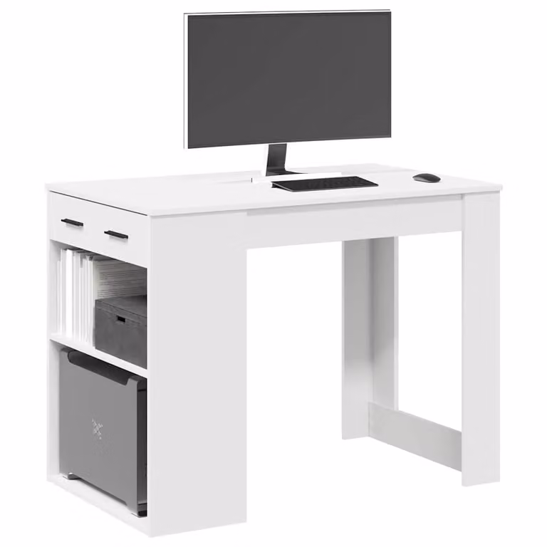 vidaXL Scrivania Moderna Bianca in MDF con Piano Rettangolare L: 102 cm, P: 60 cm, H: 77,5 cm