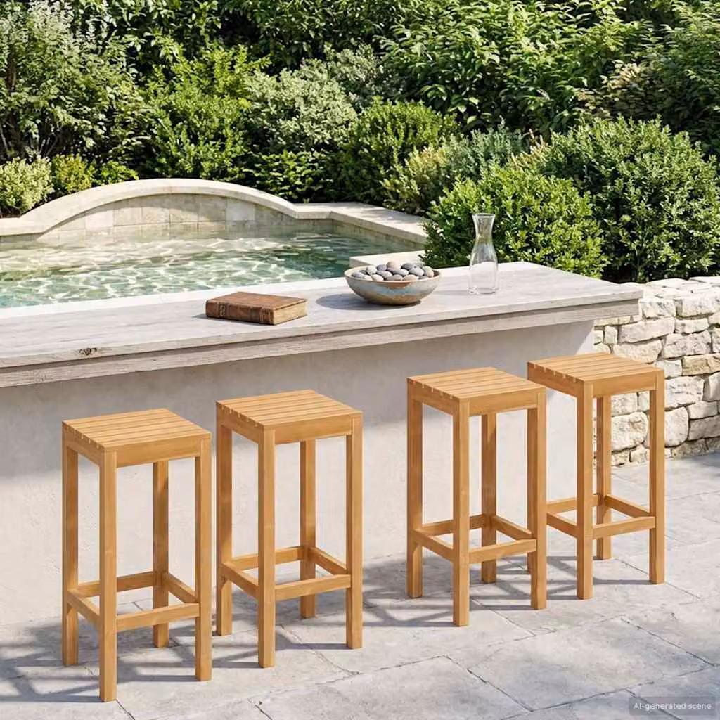 Set di 4 sgabelli da bar vidaXL in legno di teak massiccio naturale marrone per esterno