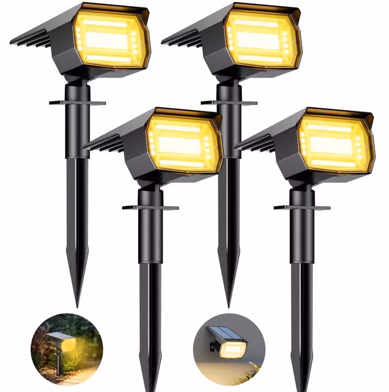 4 faretti solari, 72 LED, grado di protezione IP65, luce calda, adatti per esterni e giardini