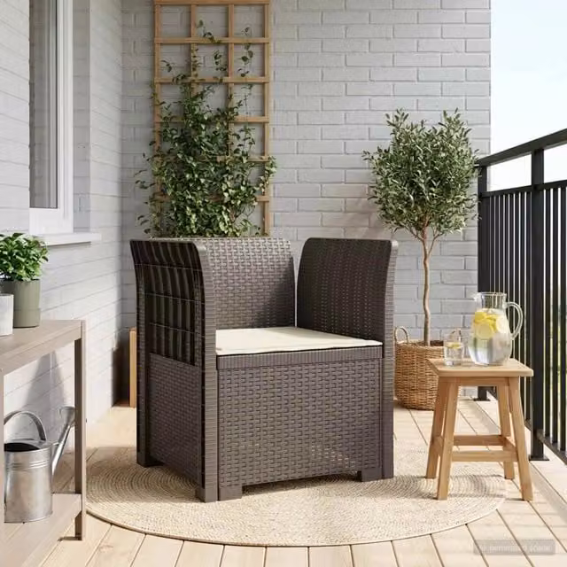Poltrona singola moderna vidaXL in rattan effetto plastica grigio per giardino, balcone o terrazzo – 1