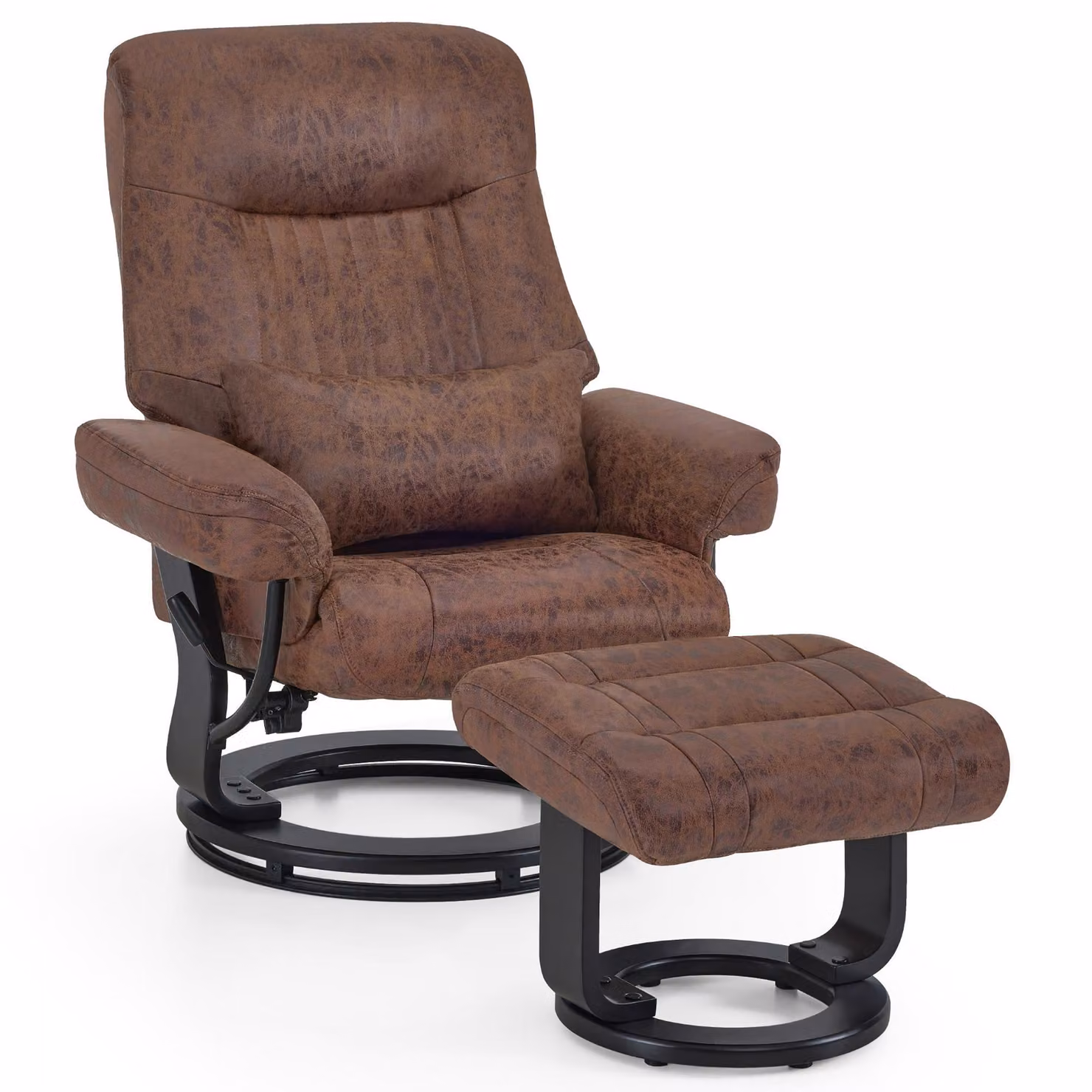 Poltrona relax M MCombo con funzione reclinabile, poltrona da lettura, poltrona TV girevole a 360° con poggiapiedi, con cuscini e tasca laterale, 9035 (marrone)