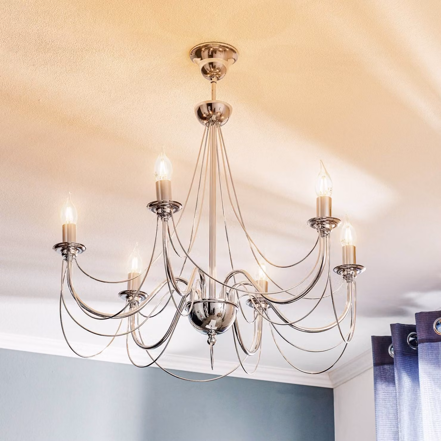 Lampadario a soffitto Retro Domiluce, dimmerabile, Cromo / Argento, Soggiorno / Sala da pranzo, Metallo, Lampadario