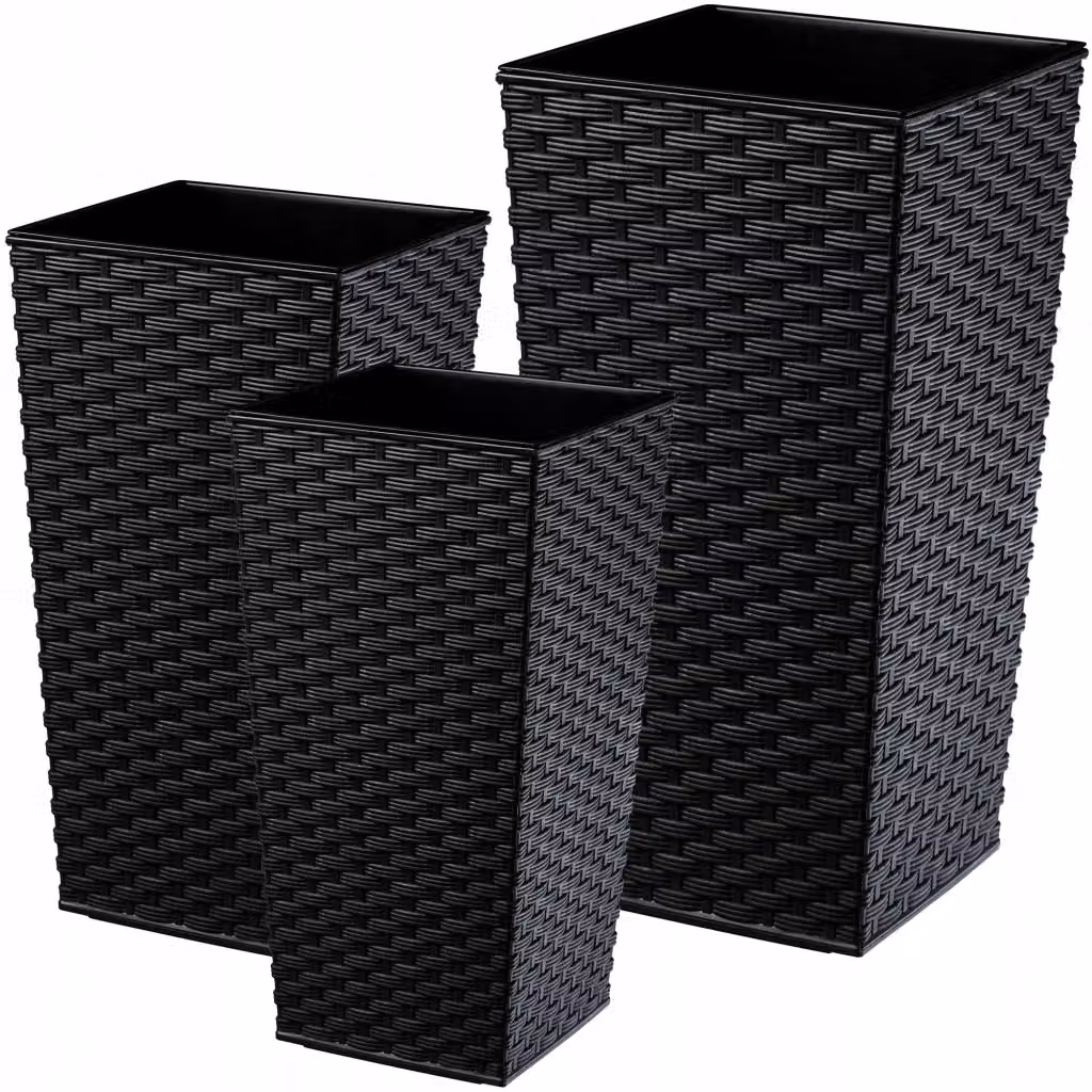 Set di 3 vasi da fiori KADAX neri con inserti in plastica per giardino e piante ornamentali, H: 57 cm, 68 cm, 75 cm – 2