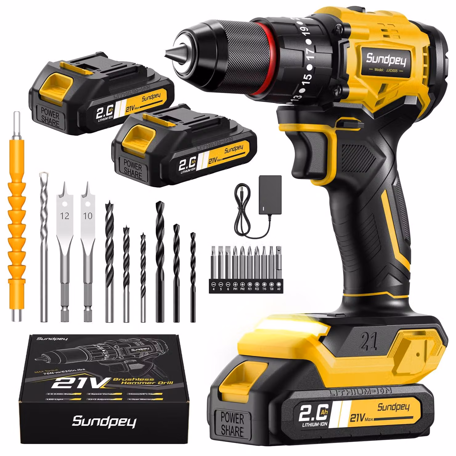 Set di avvitatori a batteria - 21 V con 2 batterie da 2.0 Ah - Coppia di 70 Nm