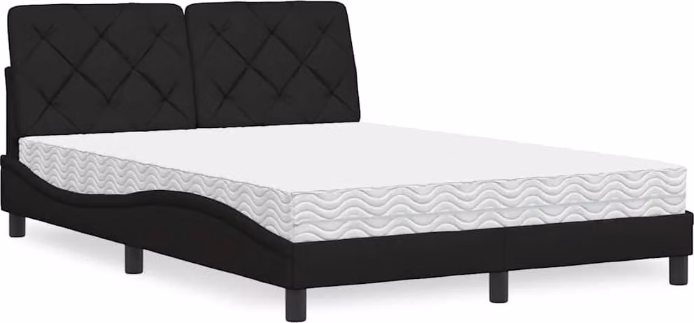 Letto con Materasso Nero 140x200 cm in Tessuto