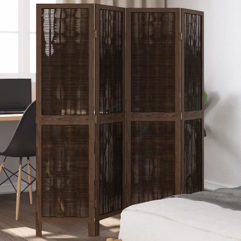 Divisorio Ambienti vidaXL con 4 Pannelli in Legno di Paulownia Massello Marrone Scuro con Design Geometrico Moderno H: 160 cm, L: 145 cm