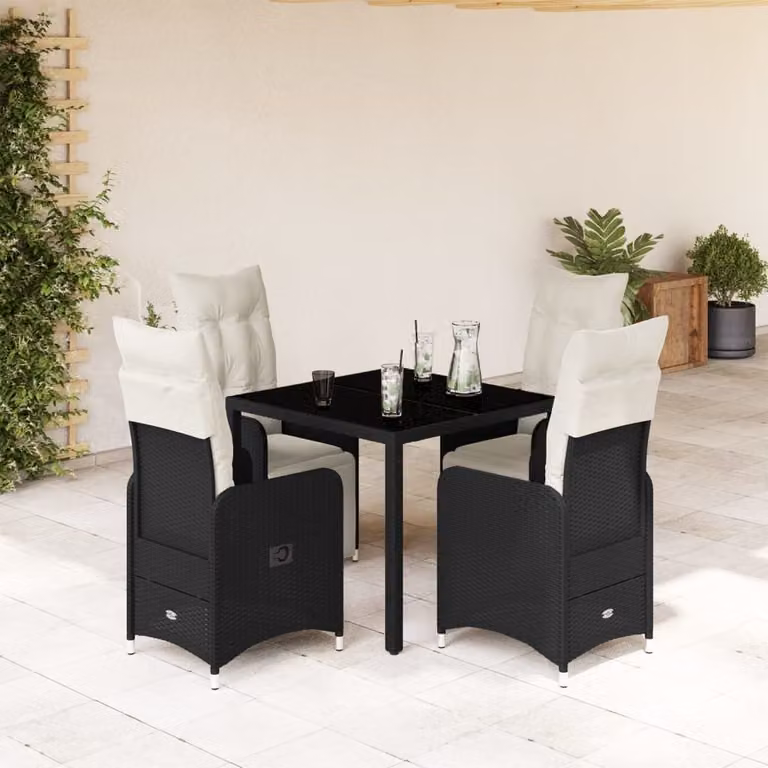 Maison Exclusive - Set Bistrò da Giardino 5 pz con Cuscini in Polyrattan Nero