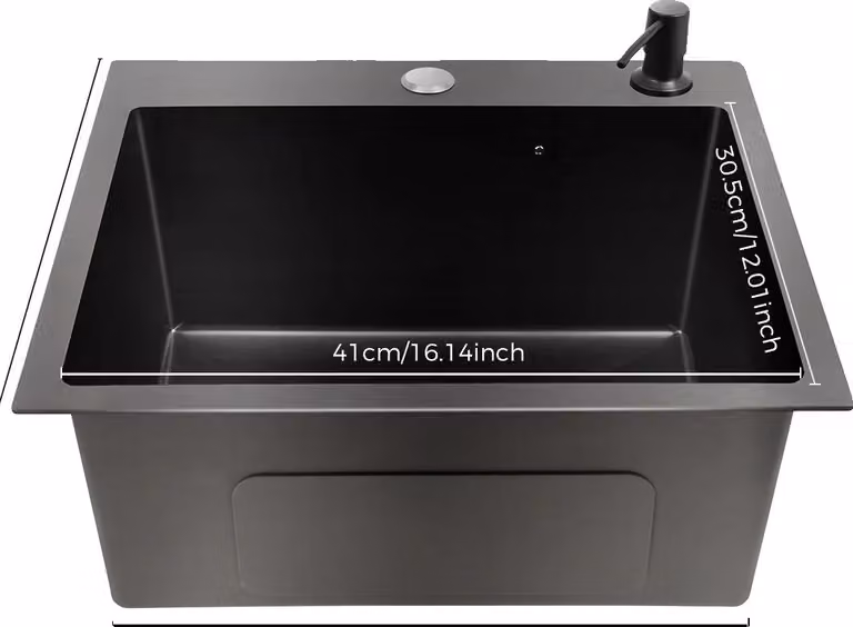 Lavello da cucina, design a vasca singola, acciaio inox resistente, nero