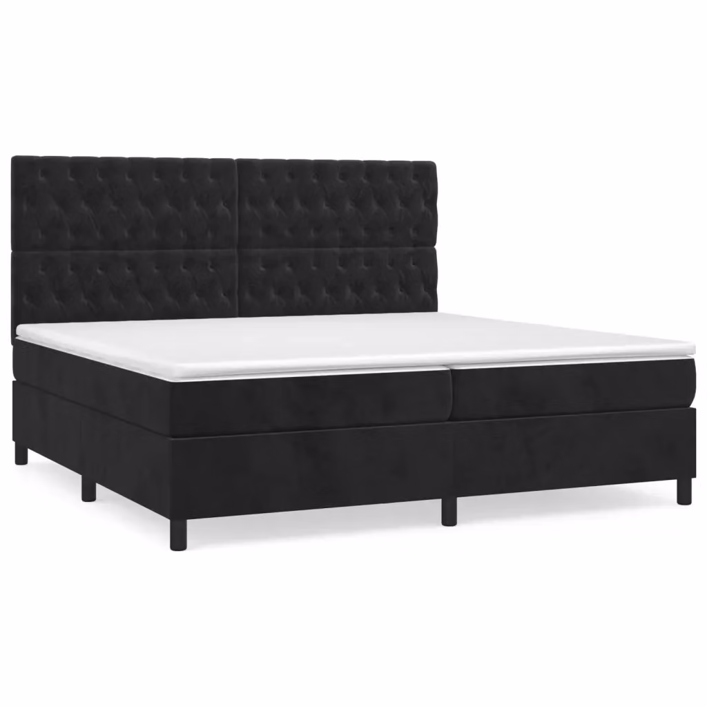 Letto Ibrido vidaXL con Giroletto a Molle e Materasso in Velluto Nero e Bianco L/P: 200 x 200 cm – 2