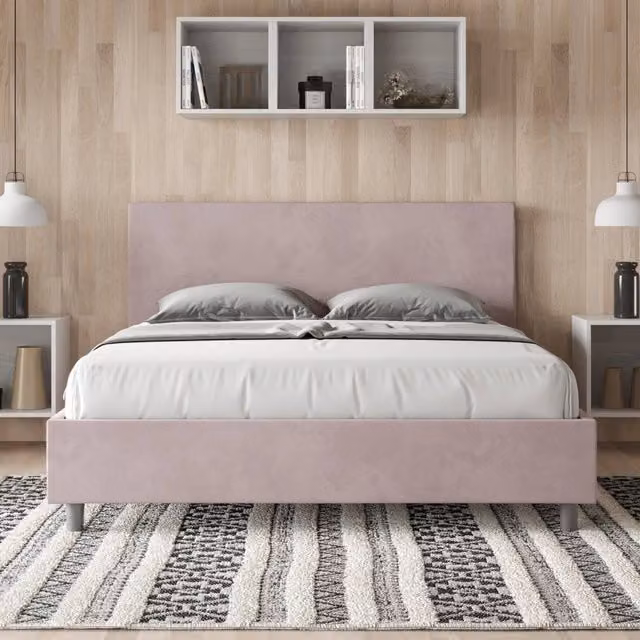 Letto contenitore imbottito Adele Ityhome in microfibra viola L 150 cm x P 200 cm