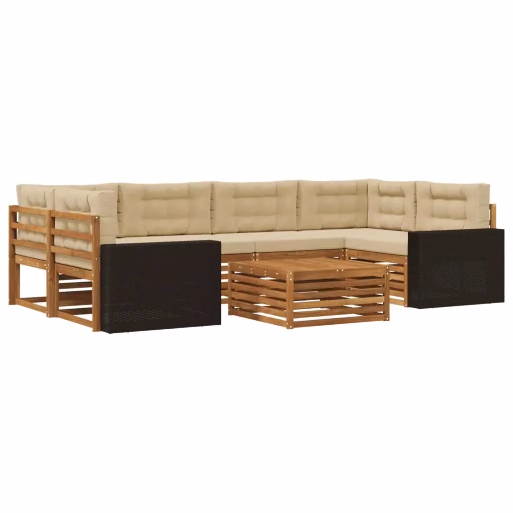 Set di divani da esterno moderno vidaXL in legno di acacia e poliestere beige, 7 pezzi – 2