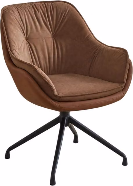Sedia da ufficio ergonomica girevole con ritorno automatico in similpelle marrone e base in metallo – 1