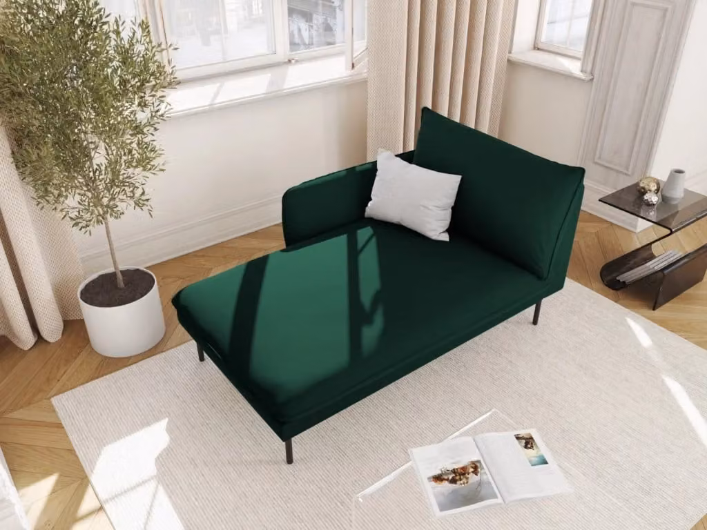 Chaise longue sinistra Vienna di Cosmopolitan Design in velluto verde bottiglia L/P/H: 130 x 95 x 95 cm – 2