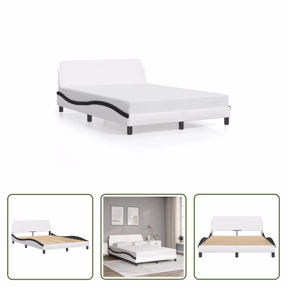 The Living Store Struttura letto con testiera bianca e nera 140x190 cm in ecopelle