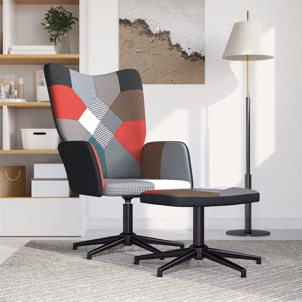 vidaXL Sedia Relax con Sgabello in Tessuto Patchwork