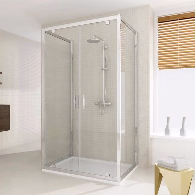 Box Doccia Fosterberg Aalborg Trio a 3 Lati con 2 Ante Battenti in Cristallo Trasparente da 6mm, L/P/H: 130 x 80 x 198 cm
