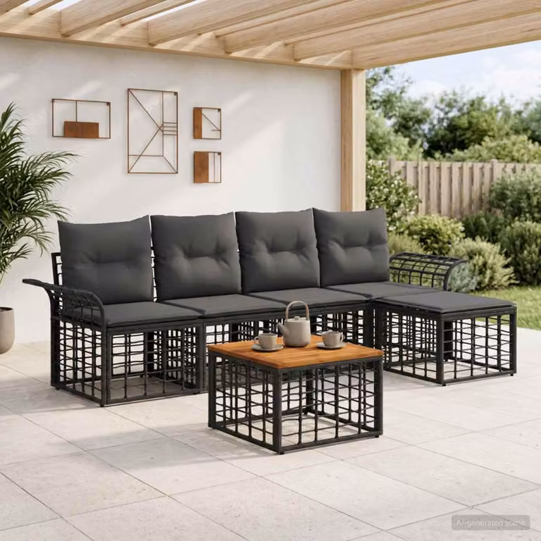 Maison Exclusive - Set da esterno per divano, 6 pezzi, colore nero e grigio scuro, realizzato in poliestere