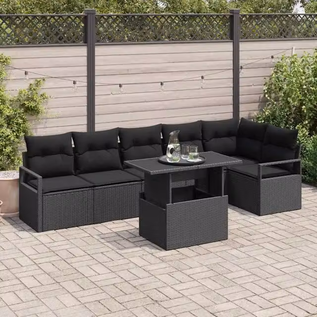 Set Divano da Giardino 7 pz Nero polyrattan 3348839