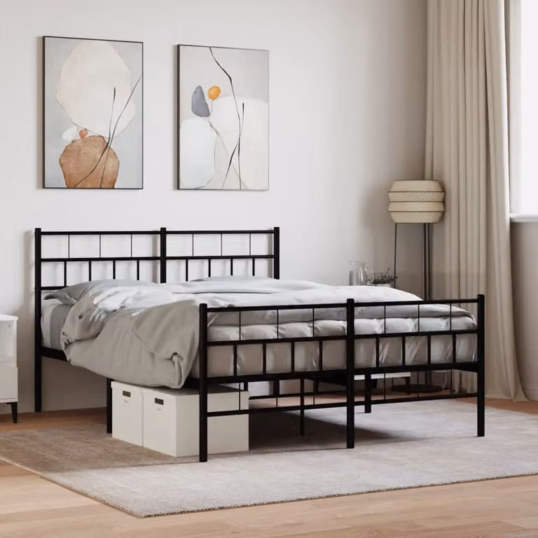vidaXL Giroletto in metallo nero con testiera e pediera L/P/H: 200 x 140 x 90 cm