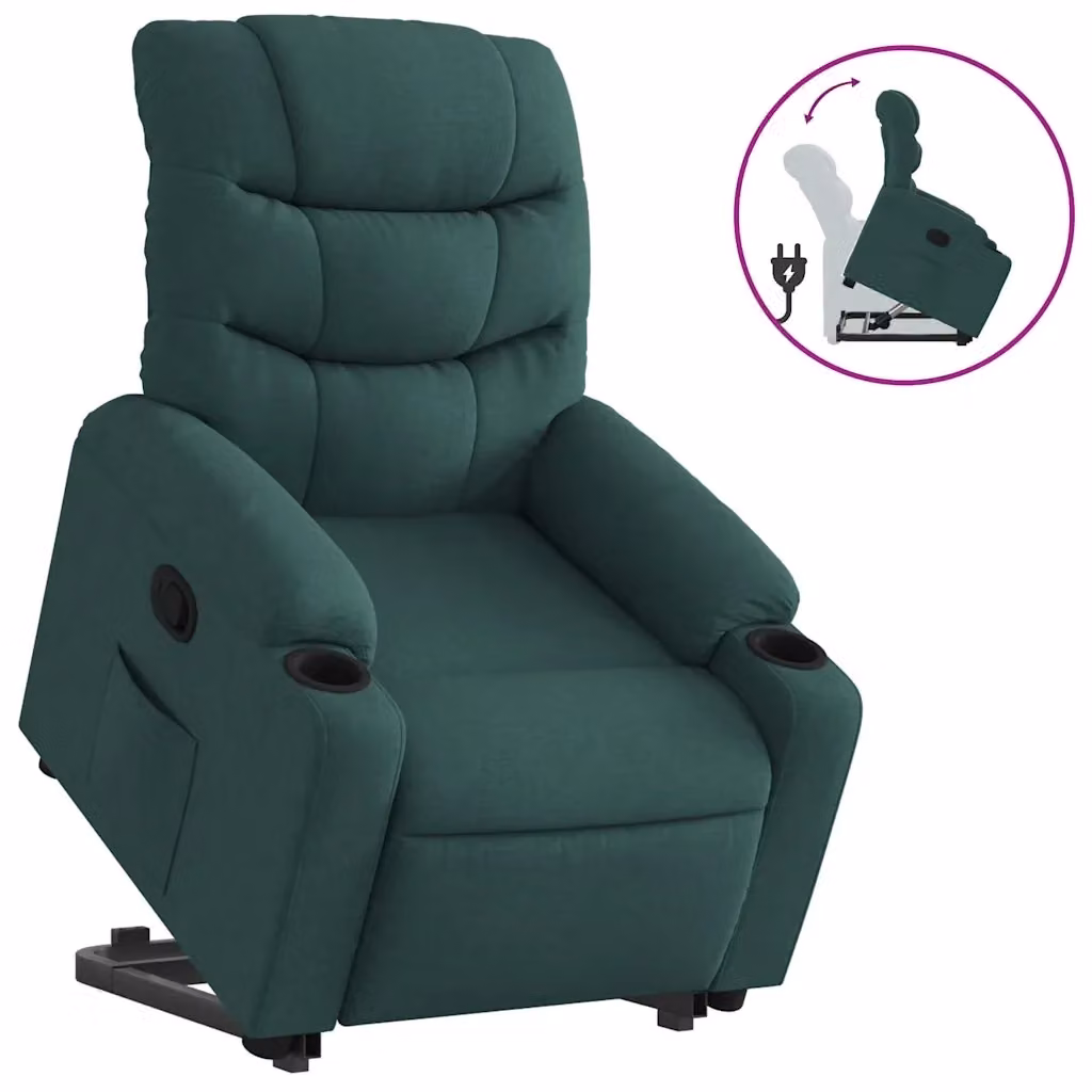 vidaXL Poltrona Alzapersona Reclinabile Verde con Assistenza Elettrica e Braccioli in Tessuto – 2