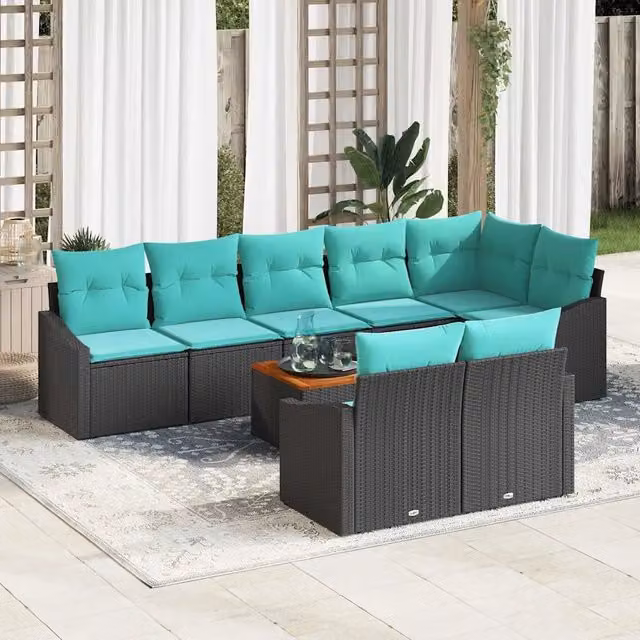 Set Divano da Giardino 9 pz Nero polyrattan 3347851