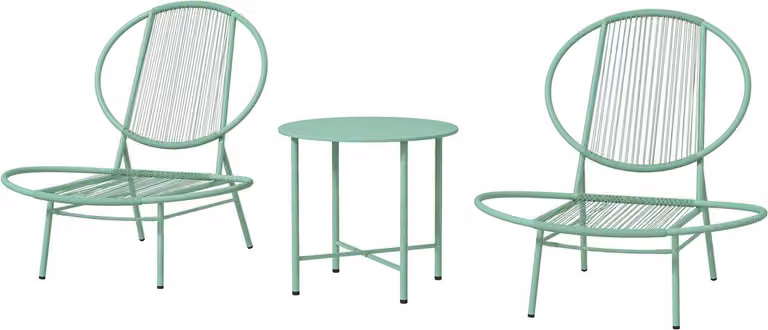 Set da bistrot in acciaio da 3 pezzi, set di mobili da giardino resistente alle intemperie con tavolo da bistrot, sedie da giardino ergonomiche a forma di conchiglia, set di mobili da balcone per esterni, gruppo di sedute, set da balcone, set da giardino,