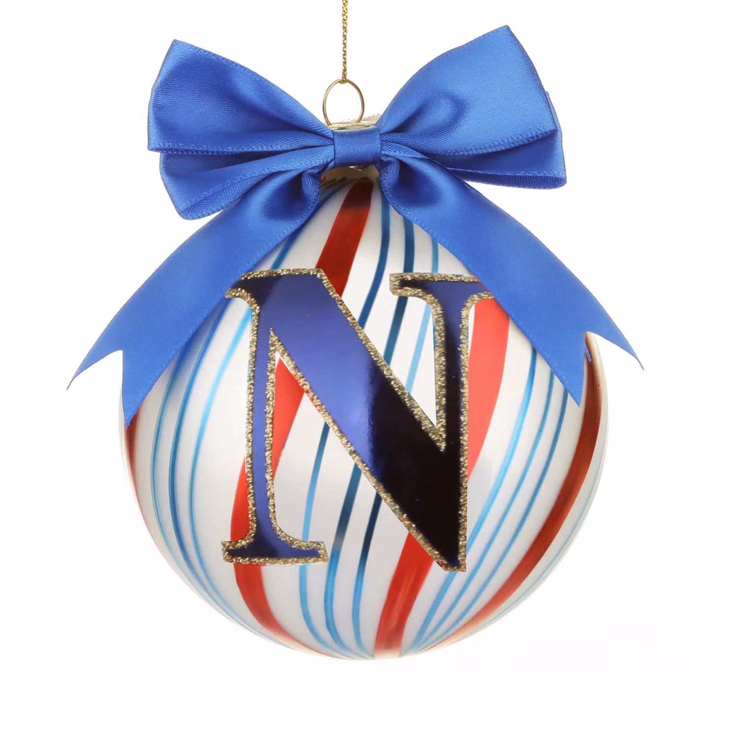 Pallina di Natale Circus KASANOVA in vetro blu con lettera N, diametro 10 cm – 2