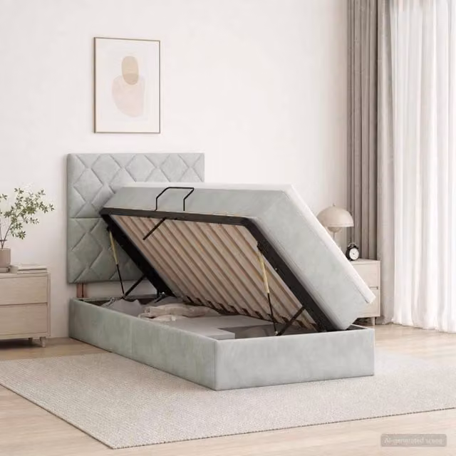 Letto con contenitore e materasso vidaXL in velluto grigio, L/P/H: 90 x 190 x 140 cm – 1