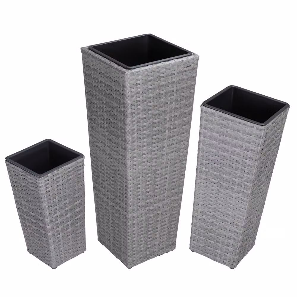 Set di 3 fioriere DEUBA in polyrattan grigio con struttura in acciaio e plastica – 2