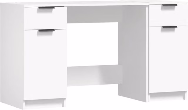 Scrivania da ufficio postazione di lavoro mobile per computer studio con mobiletto laterale legno ingegnerizzato bianco 02_0023391